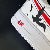 Custom Air Force 1 White Red With Birds And Clouds Design