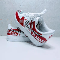 Custom Air Force 1 White Red With Houndstooth And Alabama Logos