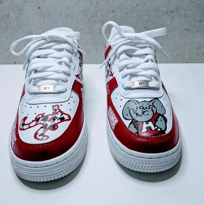 Custom Air Force 1 White Red With Houndstooth And Alabama Logos