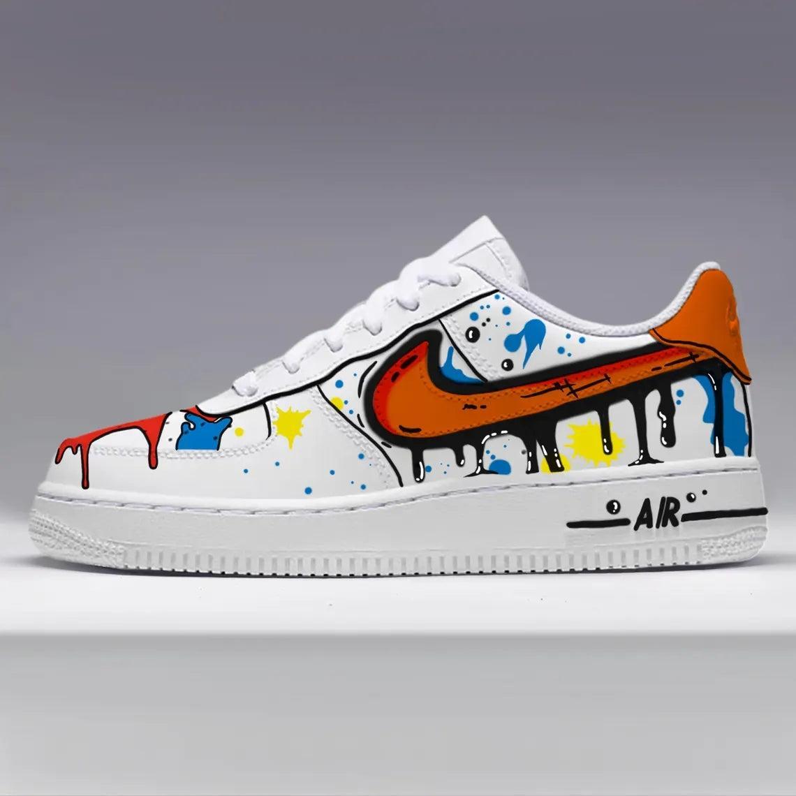 Custom Air Force 1 White Splatter Paint Orange Accents