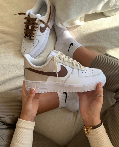 Custom Air Force 1 White Tan Brown Swoosh