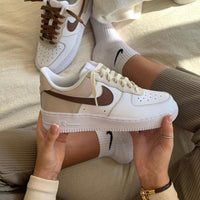 Custom Air Force 1 White Tan Brown Swoosh