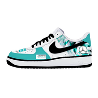 Custom Air Force 1 White Teal Diamond Pattern Mercedes Logo