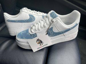 Custom Air Force 1 White With Baby Blue And LV Logo