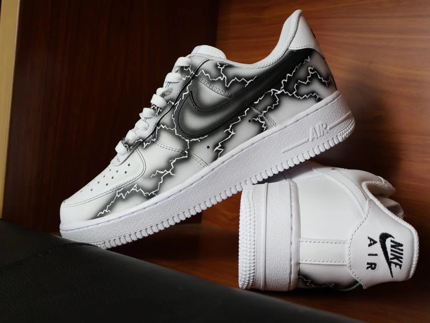 Custom Air Force 1 White With Black Crackle Pattern