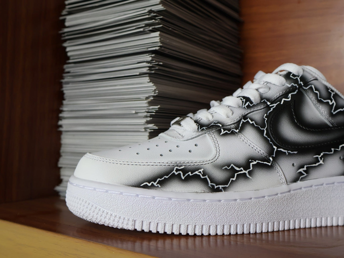 Custom Air Force 1 White With Black Crackle Pattern