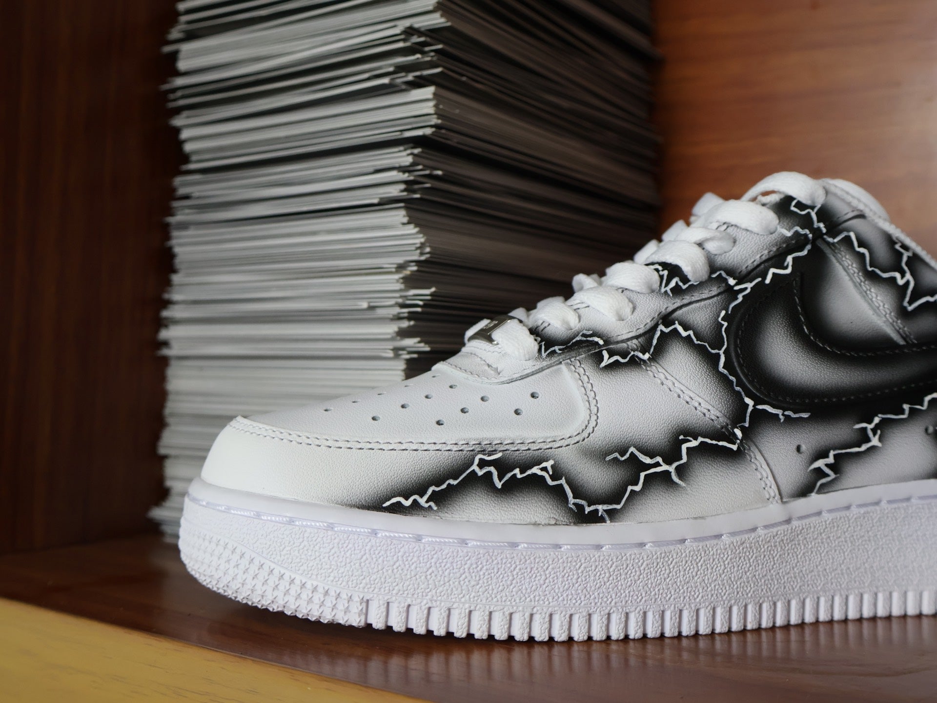 Custom Air Force 1 White With Black Crackle Pattern