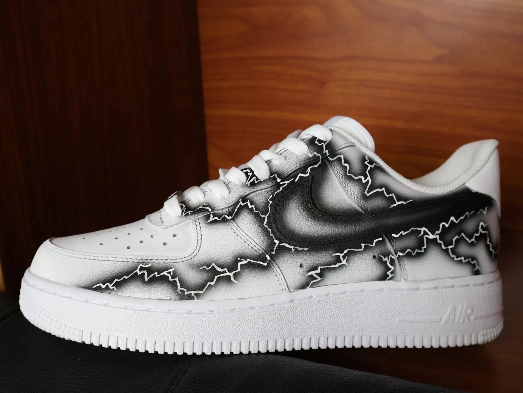 Custom Air Force 1 White With Black Crackle Pattern