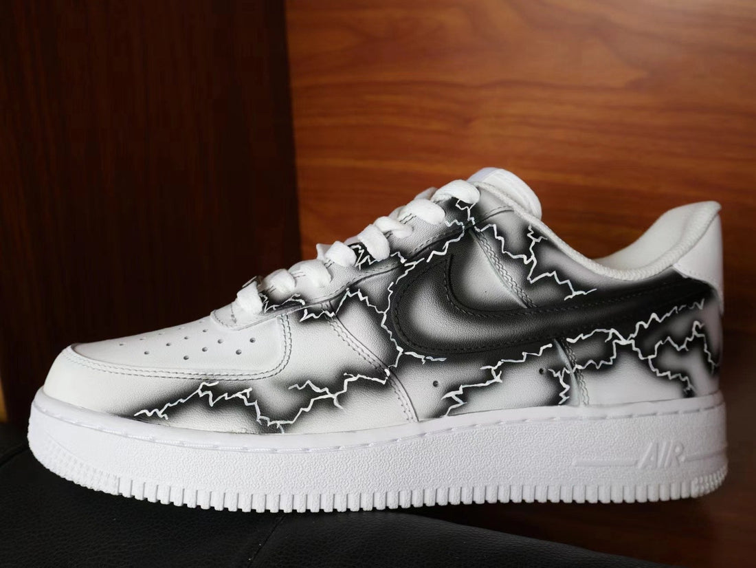 Custom Air Force 1 White With Black Crackle Pattern