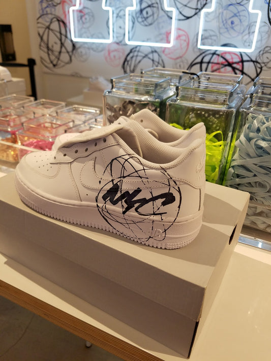 Custom Air Force 1 White With Black Graffiti Pattern