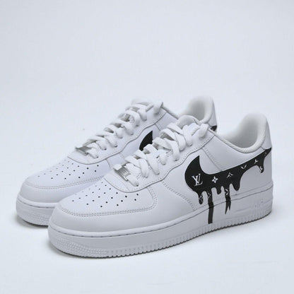 Custom Air Force 1 White With Black LV Dripping Pattern