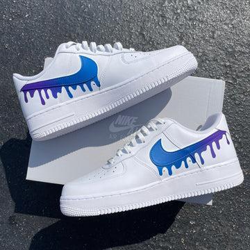 Custom Air Force 1 White With Blue And Purple Drip Pattern