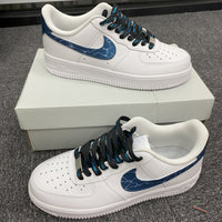 Custom Air Force 1 White With Blue Crackle Pattern And Blue