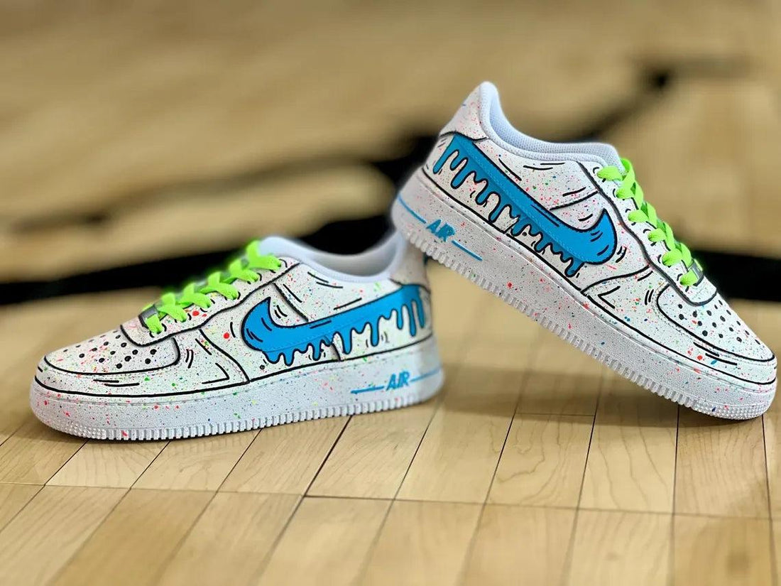 Custom Air Force 1 White With Blue Drip And Color - Splash Pattern