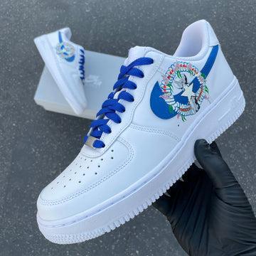 Custom Air Force 1 White With Blue Laces And Colorful Logo
