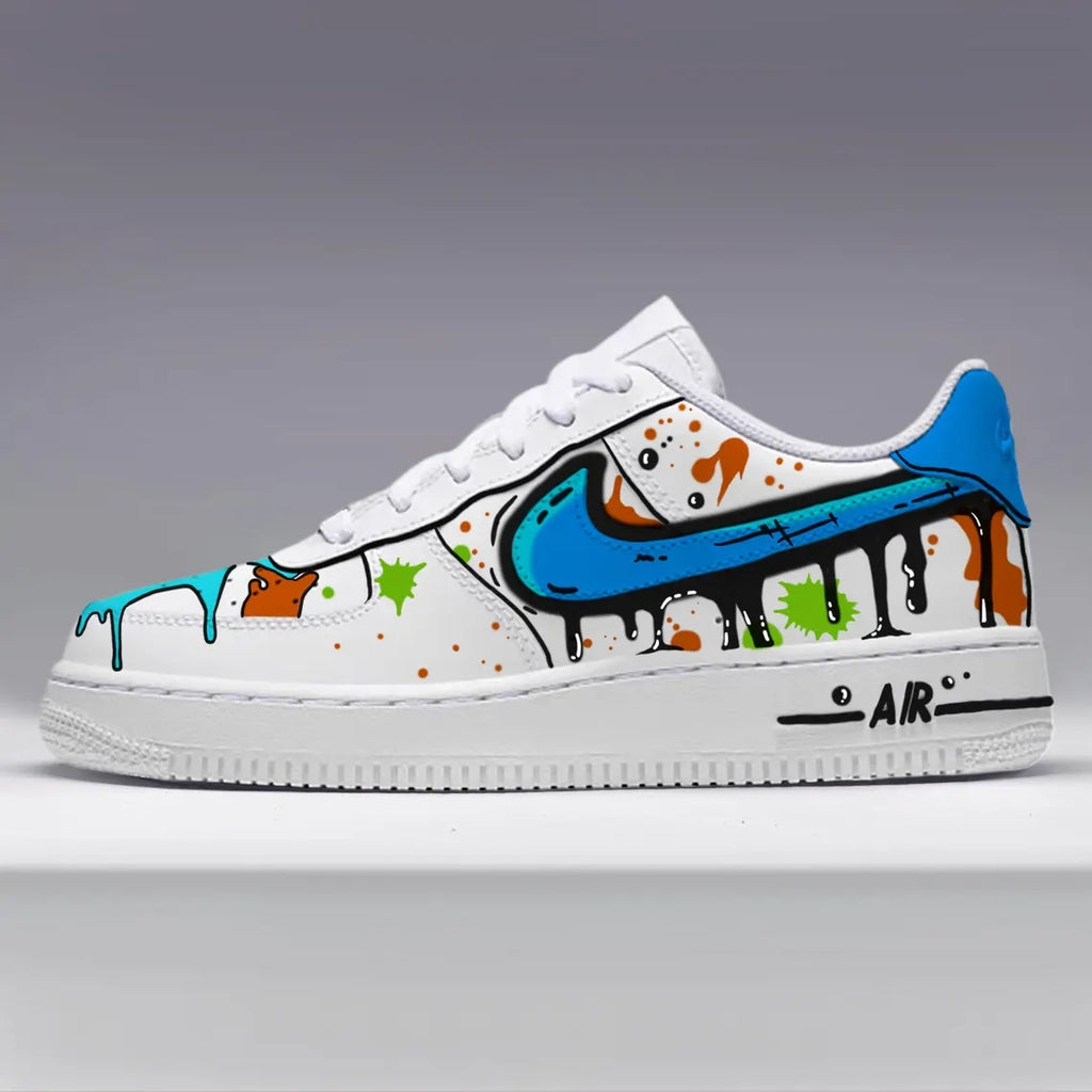 Custom Air Force 1 White With Blue Orange Green Splatter Graffiti