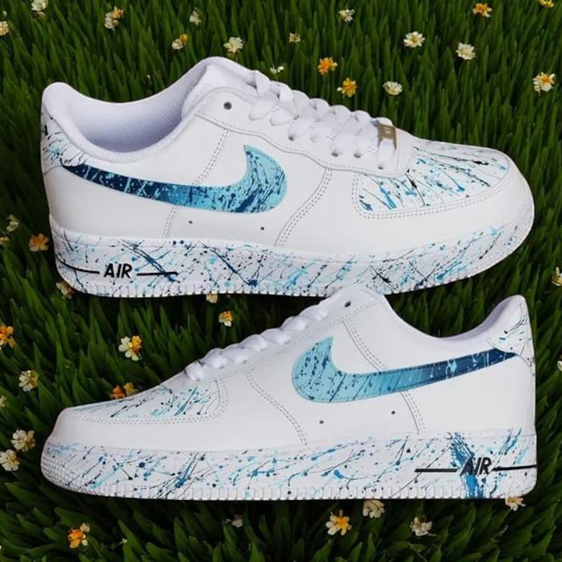 Custom Air Force 1 White With Blue Splatter