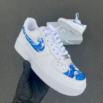 Custom Air Force 1 White With Blue Wave Pattern