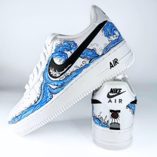 Custom Air Force 1 White With Blue Wave Patterns