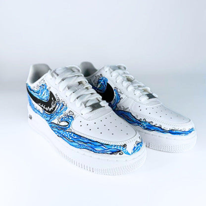 Custom Air Force 1 White With Blue Wave Patterns