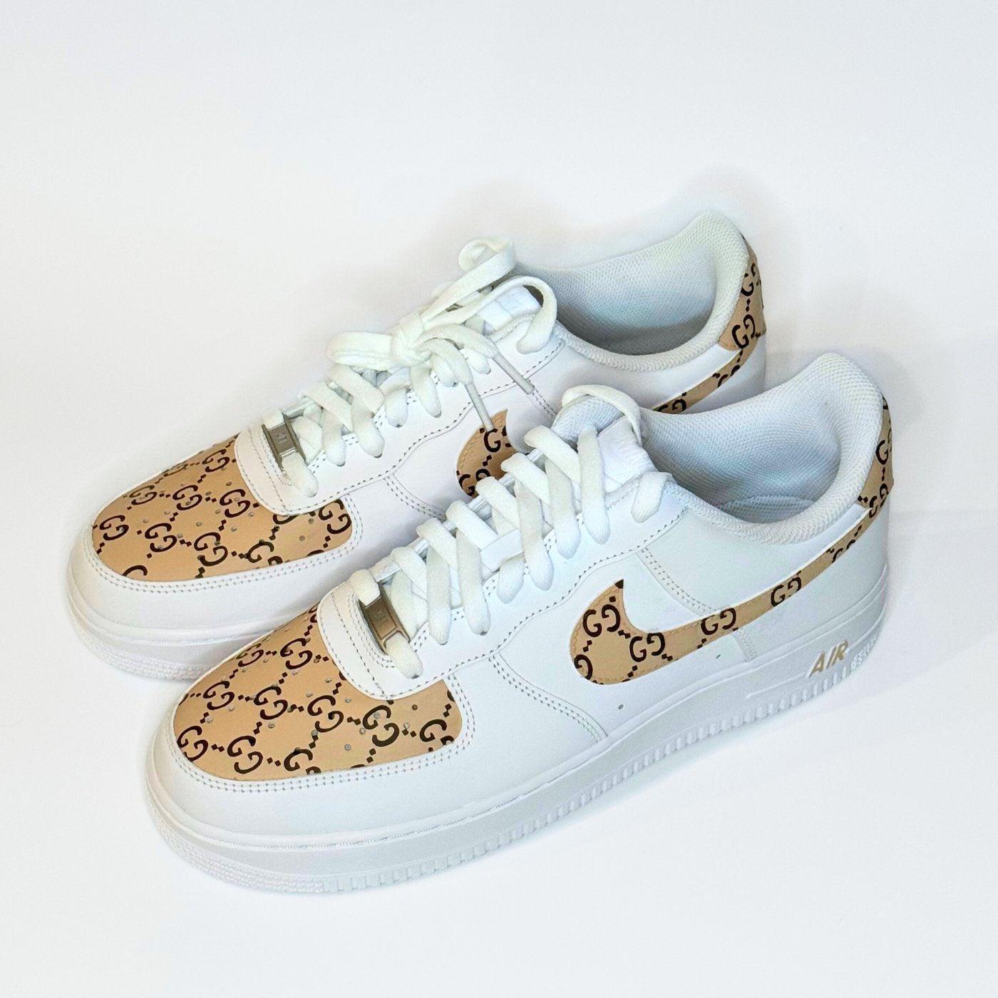 Custom Air Force 1 White With Brown GG Pattern