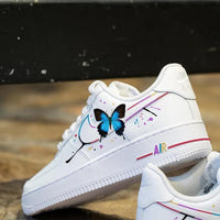 Custom Air Force 1 White With Butterfly Colorful Ink Splatter
