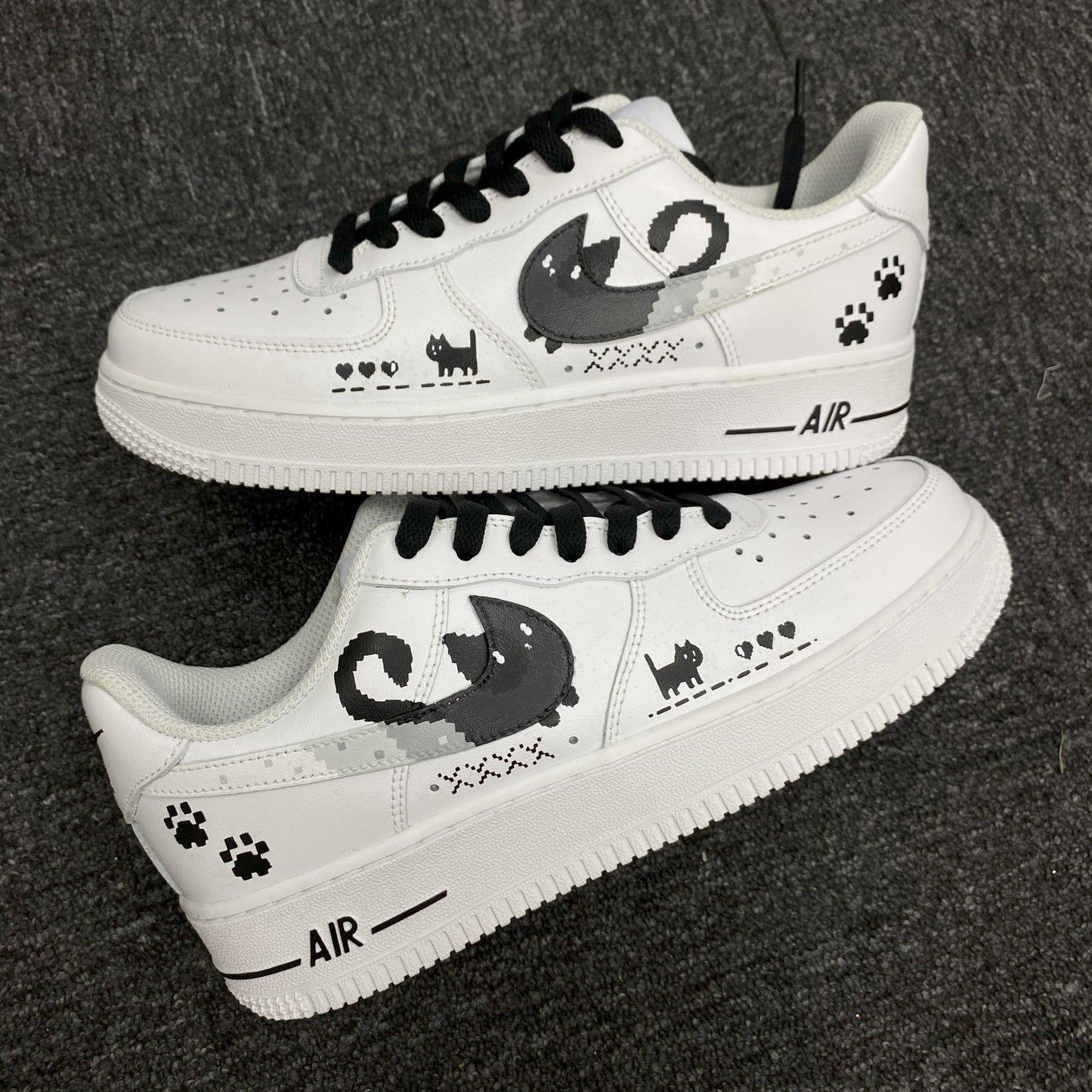 Custom Air Force 1 White With Cat And Paw Prints
