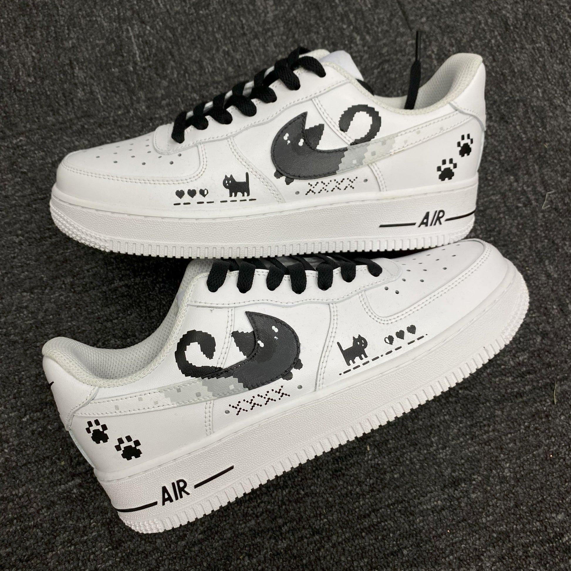 Custom Air Force 1 White With Cat And Paw Prints