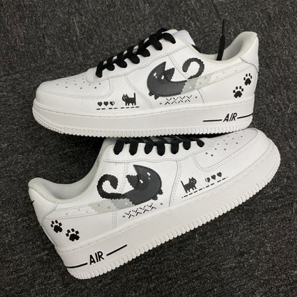 Custom Air Force 1 White With Cat And Paw Prints