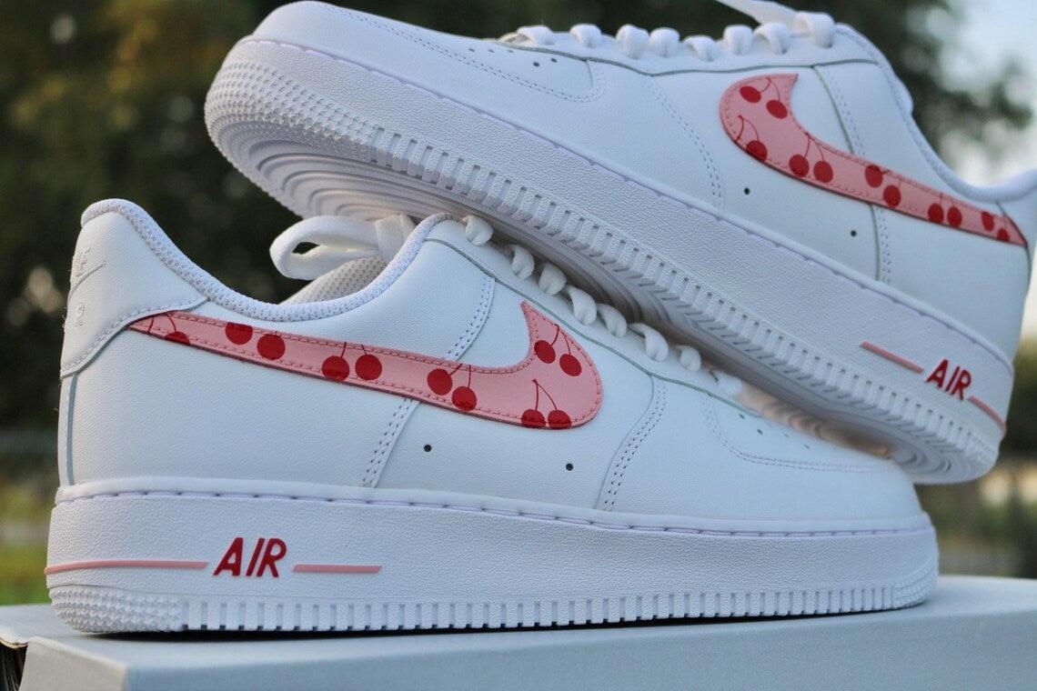 Custom Air Force 1 White With Cherry Swoosh