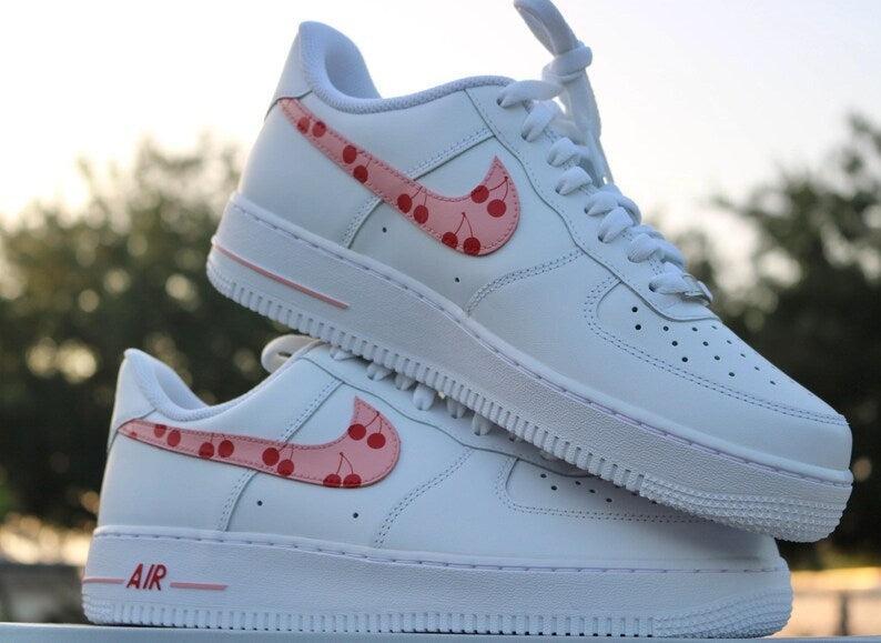 Custom Air Force 1 White With Cherry Swoosh