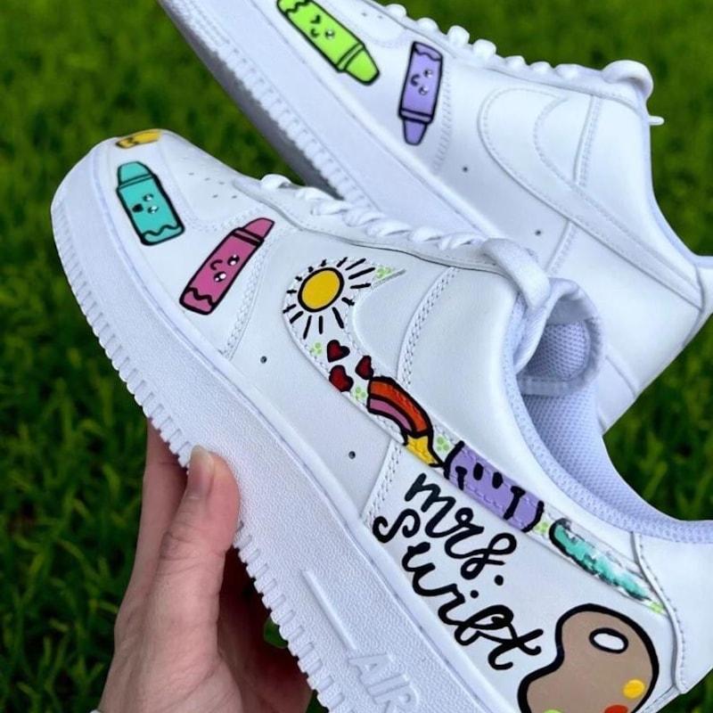 Custom Air Force 1 White With Crayon And Art - themed Patterns