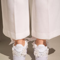 Custom Air Force 1 White With Floral Embroidery And Pearl