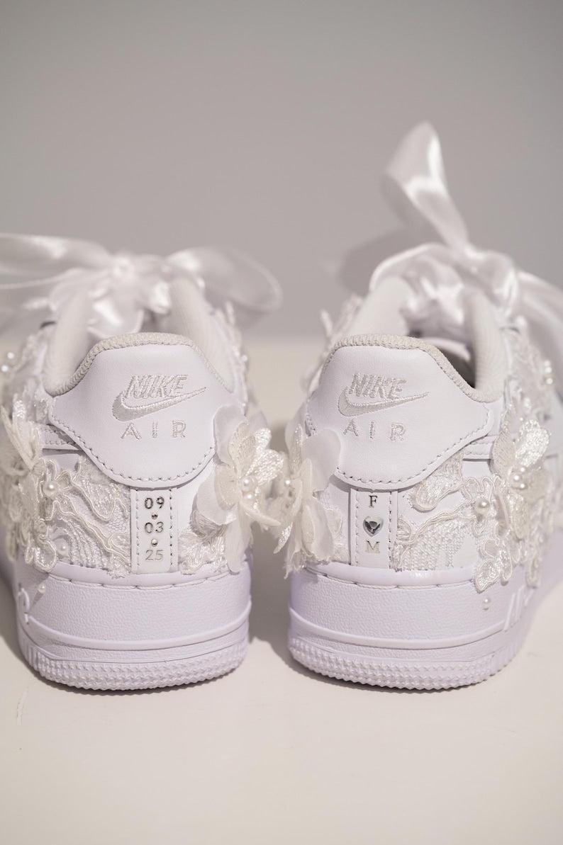 Custom Air Force 1 White With Floral Embroidery And Pearl