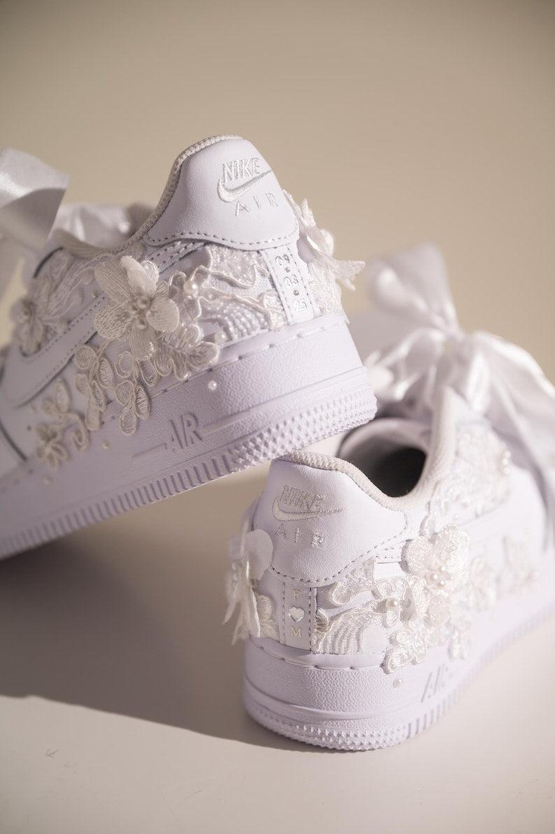 Custom Air Force 1 White With Floral Embroidery And Pearl
