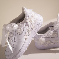 Custom Air Force 1 White With Floral Embroidery And Pearl