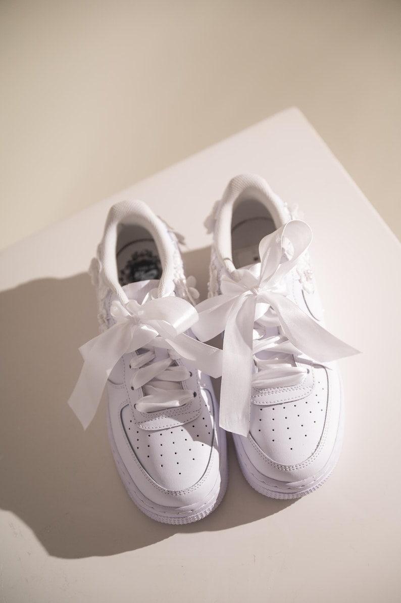 Custom Air Force 1 White With Floral Embroidery And Pearl