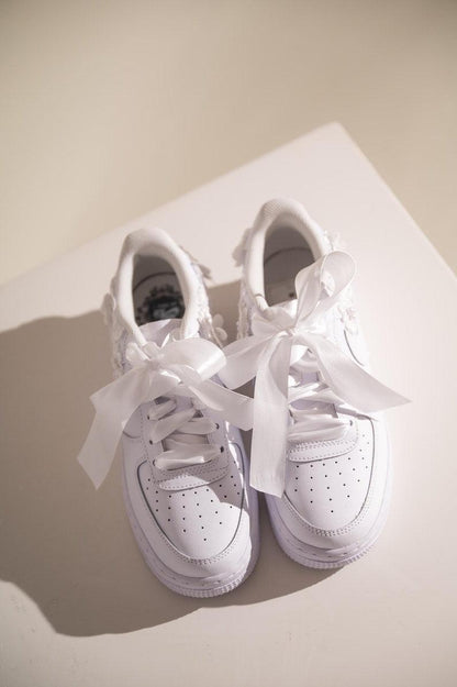 Custom Air Force 1 White With Floral Embroidery And Pearl