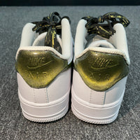 Custom Air Force 1 White With Gold Crack - like Pattern And Black Laces With Gold Accents