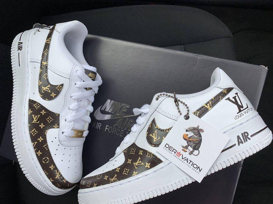 Custom Air Force 1 White With LV Logo Pattern