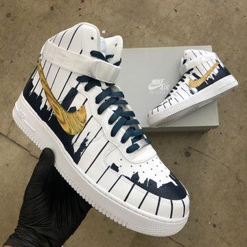 Custom Air Force 1 White With Navy And Gold Piano Keys Design