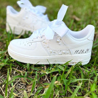 Custom Air Force 1 White With Pearls And Ribbons