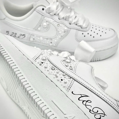 Custom Air Force 1 White With Pearls And Ribbons
