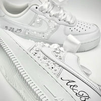 Custom Air Force 1 White With Pearls And Ribbons