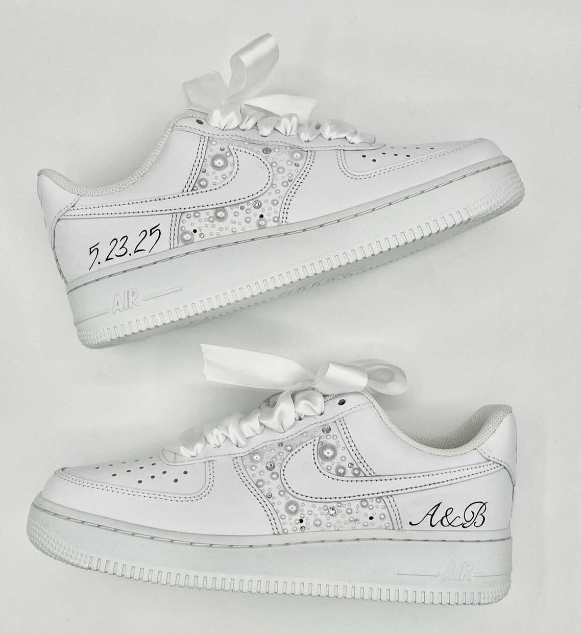 Custom Air Force 1 White With Pearls And Ribbons