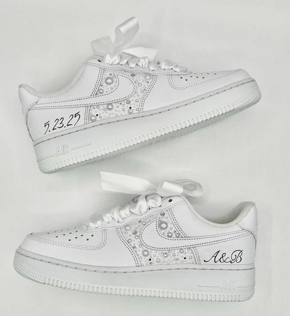 Custom Air Force 1 White With Pearls And Ribbons