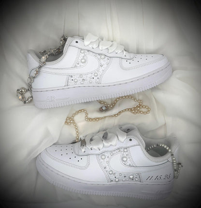 Custom Air Force 1 White With Pearls And Ribbons