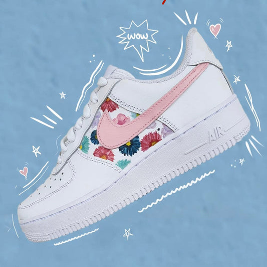 Custom Air Force 1 White With Pink Accents And Floral Pattern