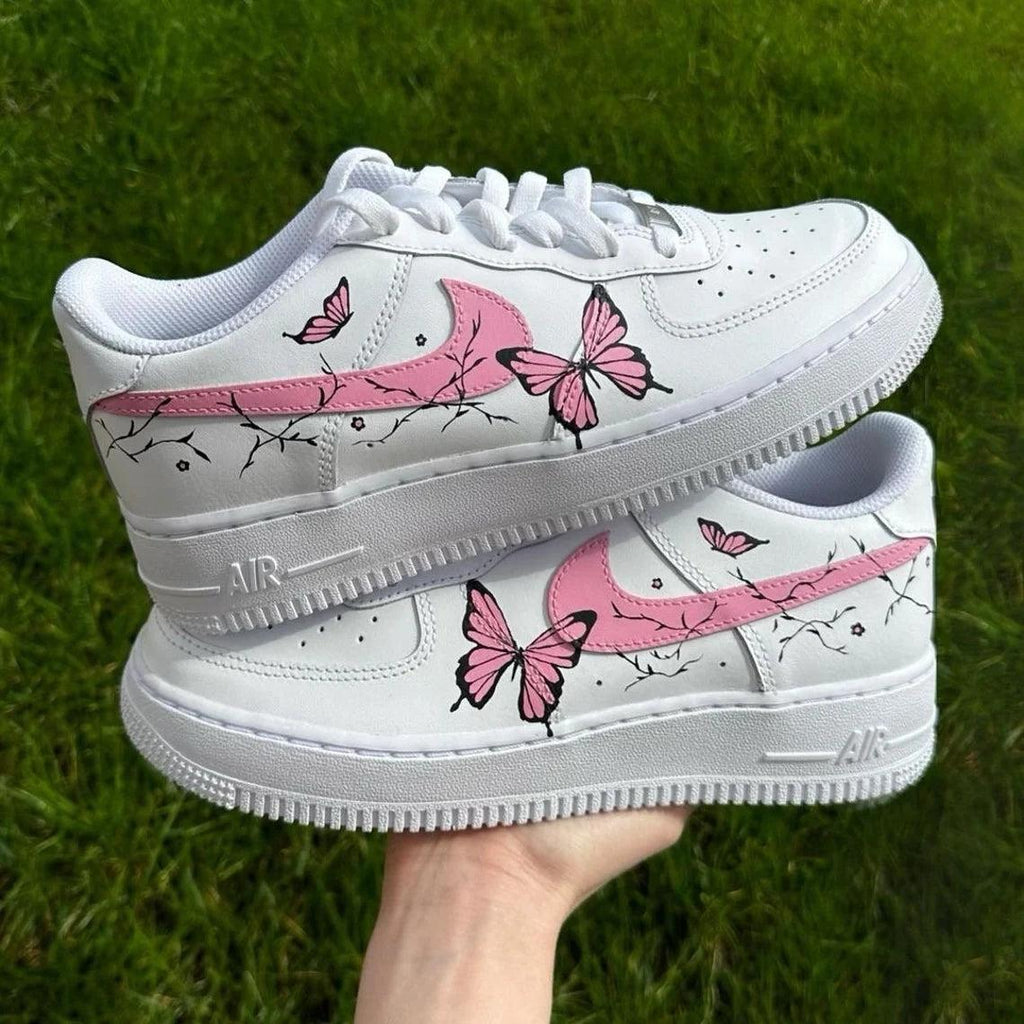 Custom Air Force 1 White With Pink Butterflies And Branches