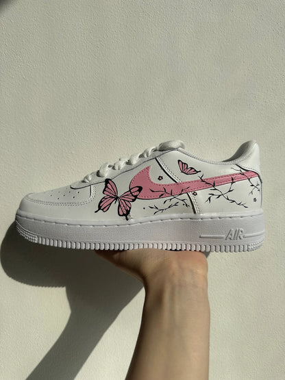 Custom Air Force 1 White With Pink Butterflies And Branches
